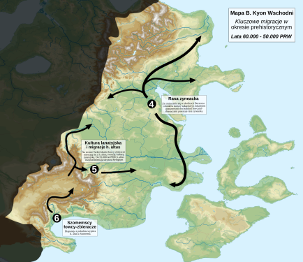 Mapa migracji na Wschodzie w dobie neolitu preceramicznego.