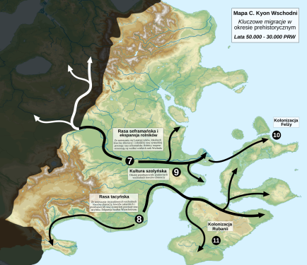 Mapa migracji na Wschodzie w dobie neolitu ceramicznego i chalkolitu.